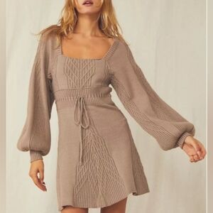 Free People Emmaline Brown/Taupe Knit Sweater Dress